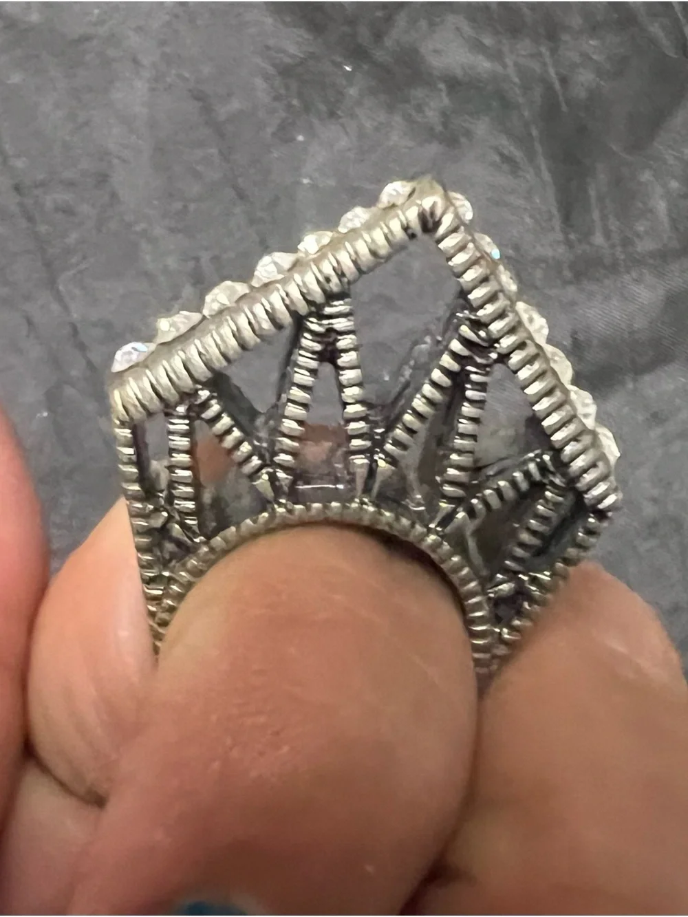 Silver-Tone Crown Ring with Clear Crystal Accents